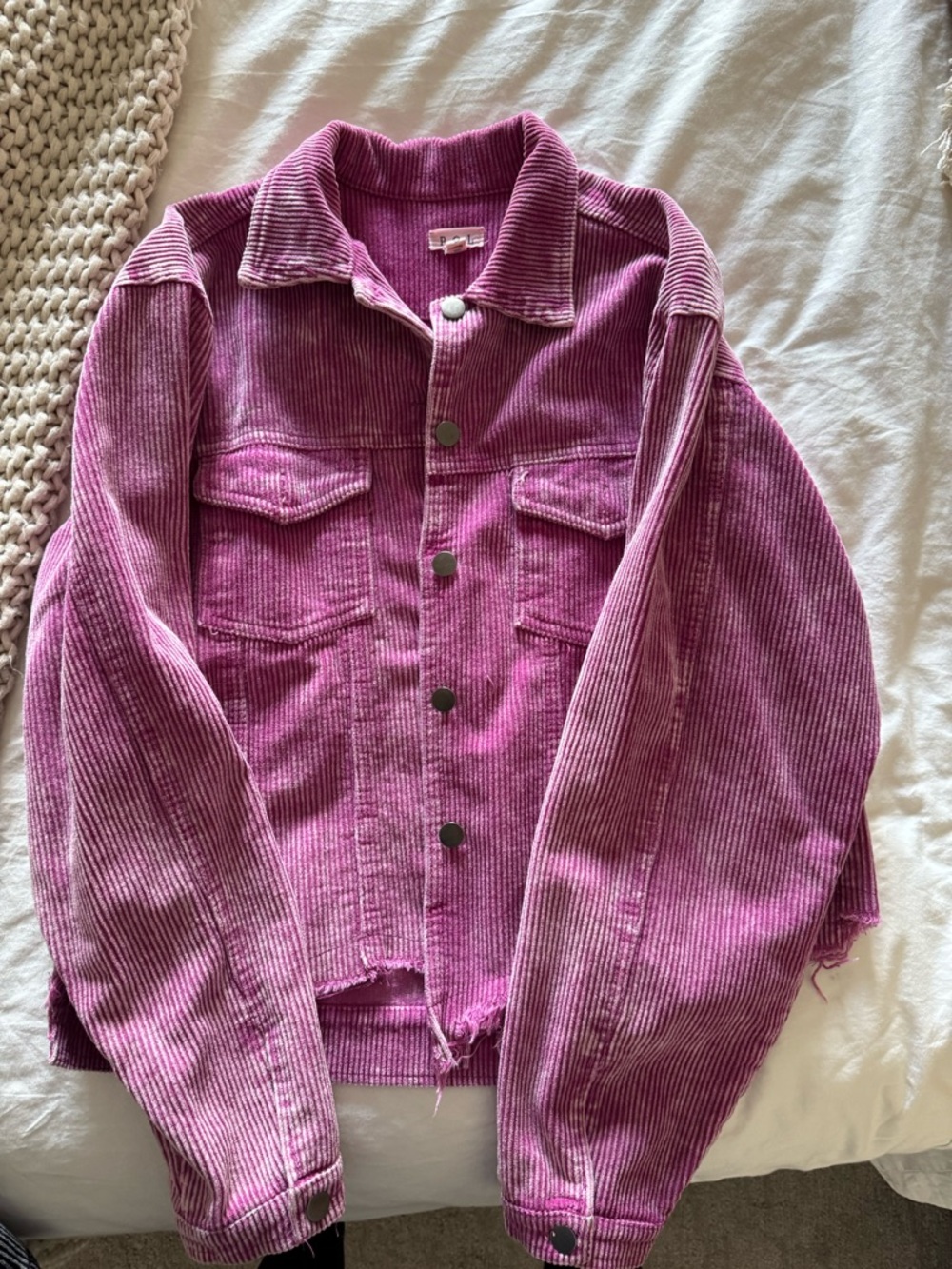 POL Pink Corduroy Button-Front Trucker Jacket